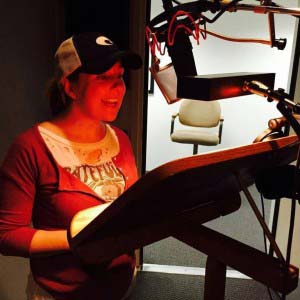 Lisa recording an audiobook
